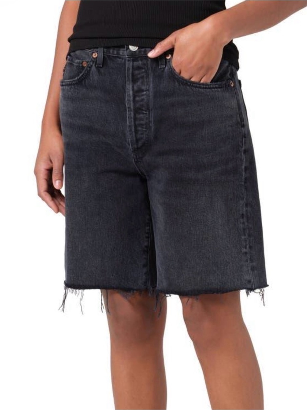 AGOLDE Black Distressed Denim Shorts